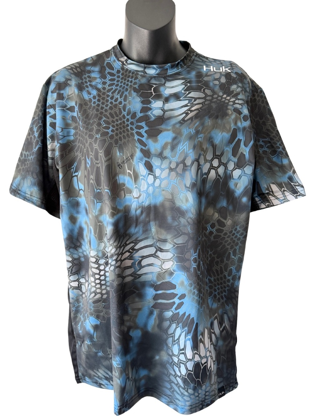 Huk Gear Blue Black Performance Fishing Short Sleeve Crew Neck Shirt Mens Small